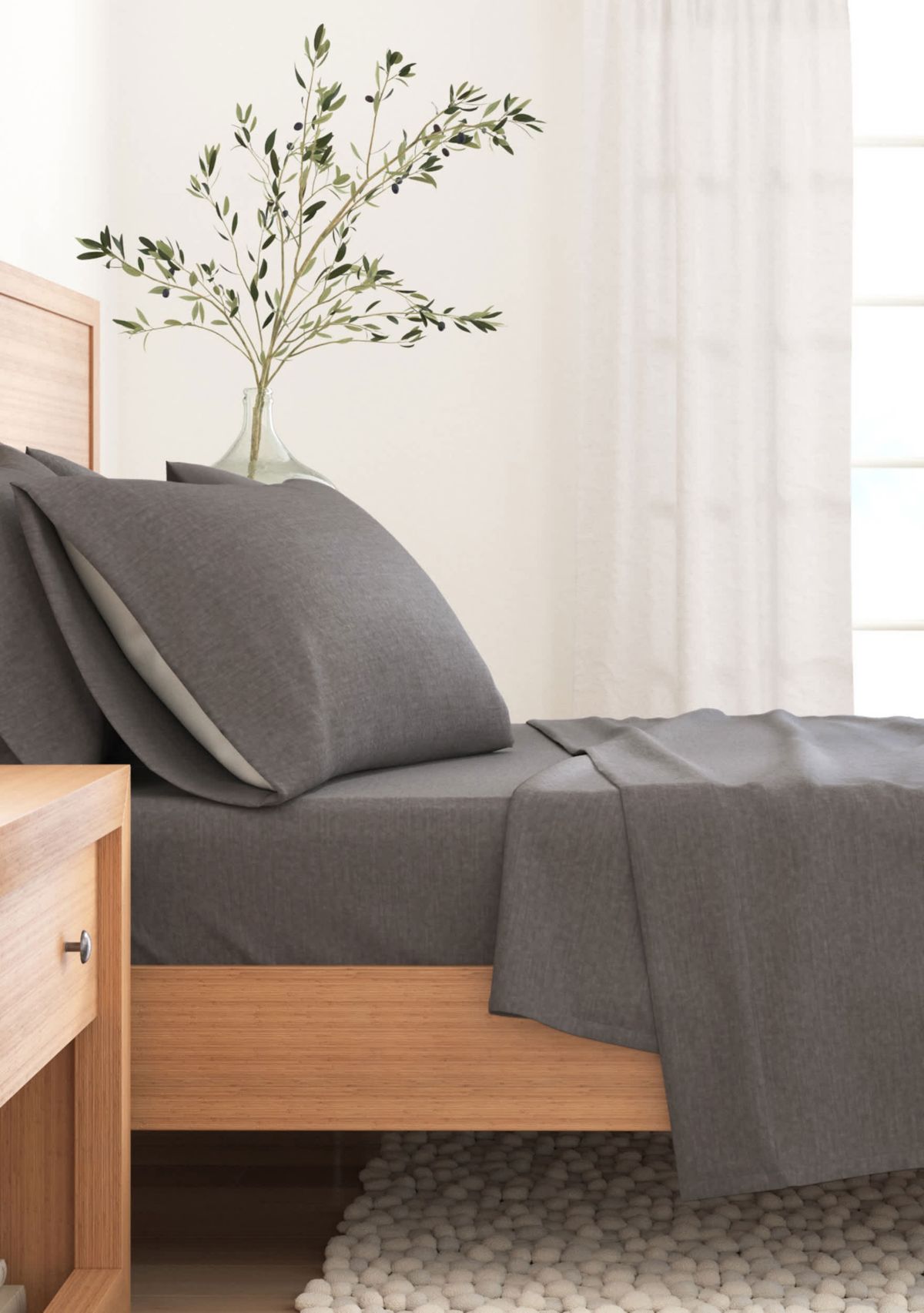 Cotton Blend Double-Brushed Heathered Flannel Bed Sheet Set