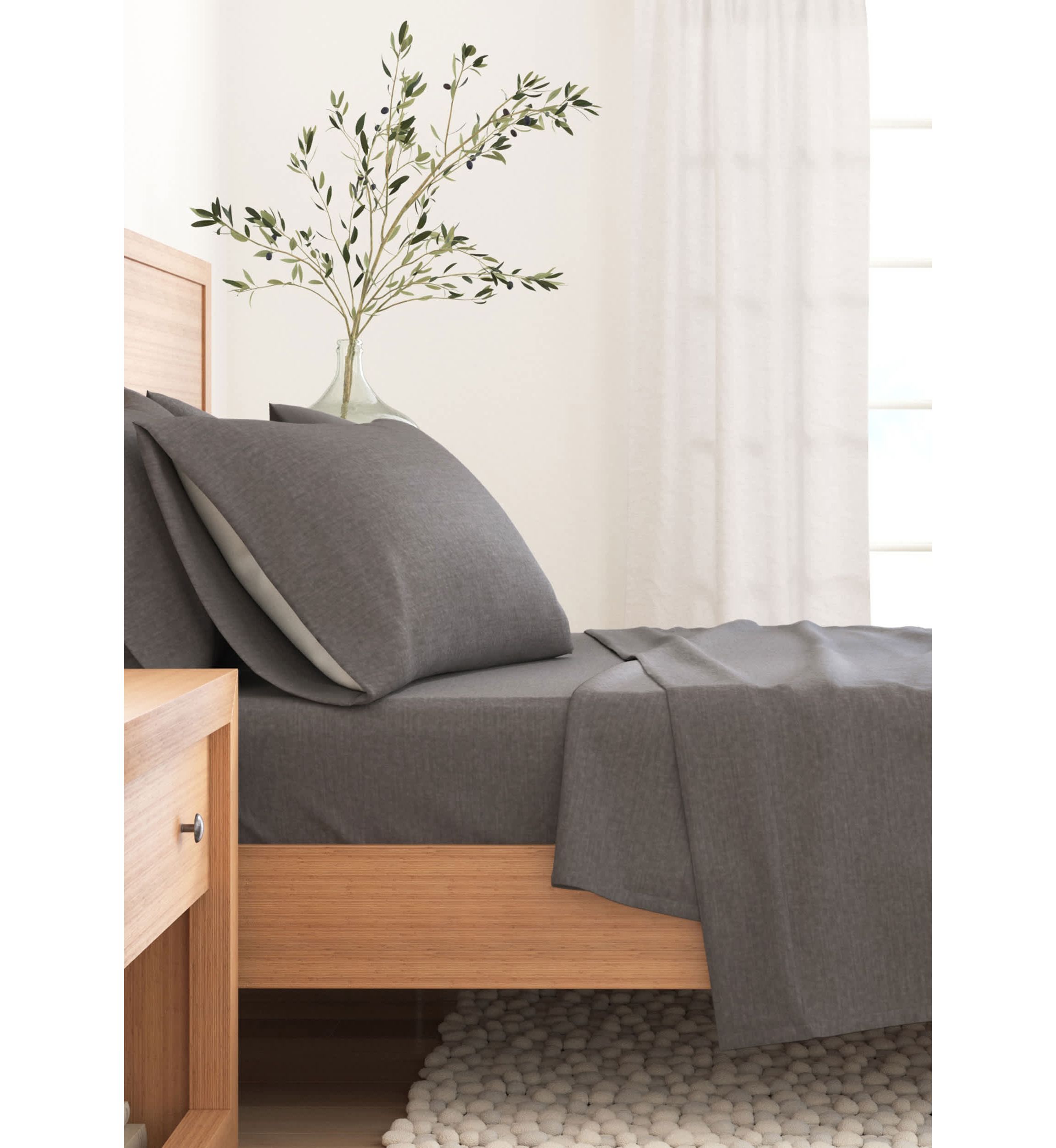Cotton Blend Double-Brushed Heathered Flannel Bed Sheet Set