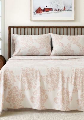 Premium Comforts Turkish Cotton Double-Brushed Winter Floral Flannel Bed Sheet Set, Pink, Twin