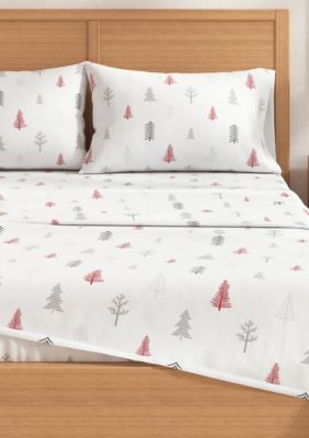 Premium Comforts Turkish Cotton Double-Brushed Lodge Printed Flannel Bed Sheet Set, Red, California King