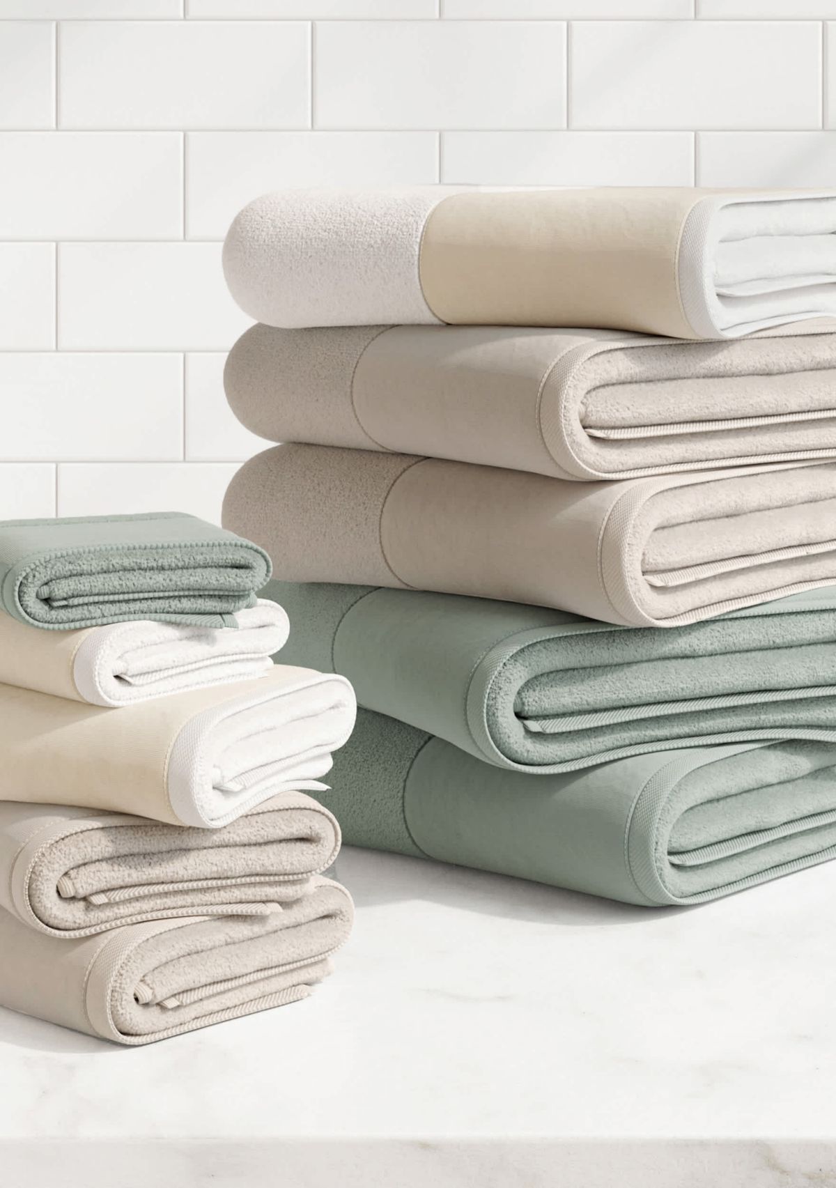 Cotton and Linen-Texture Border 6 Piece Towel Set