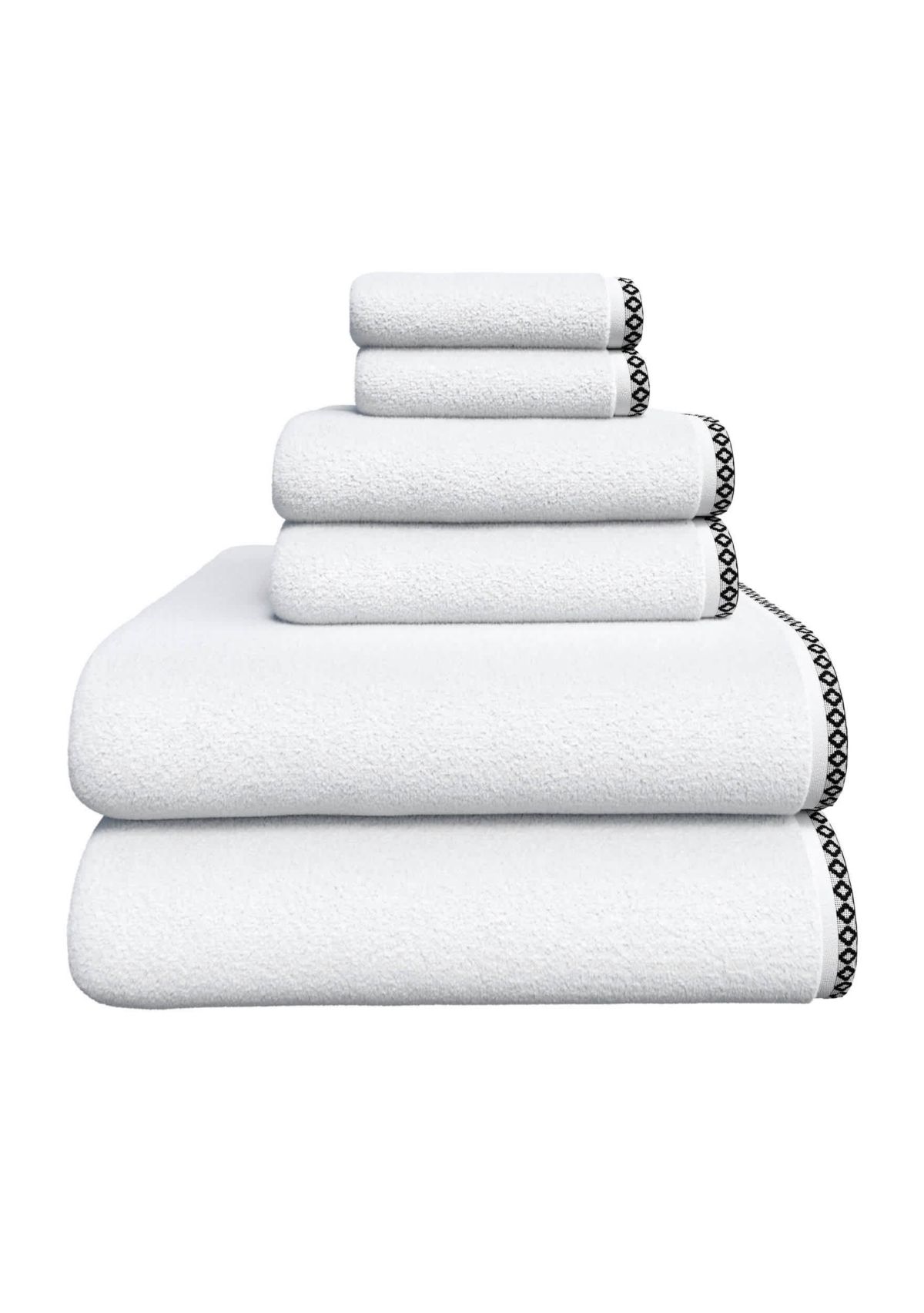 Quick-Dry Cotton Decorative Border 6 Piece Towel Set