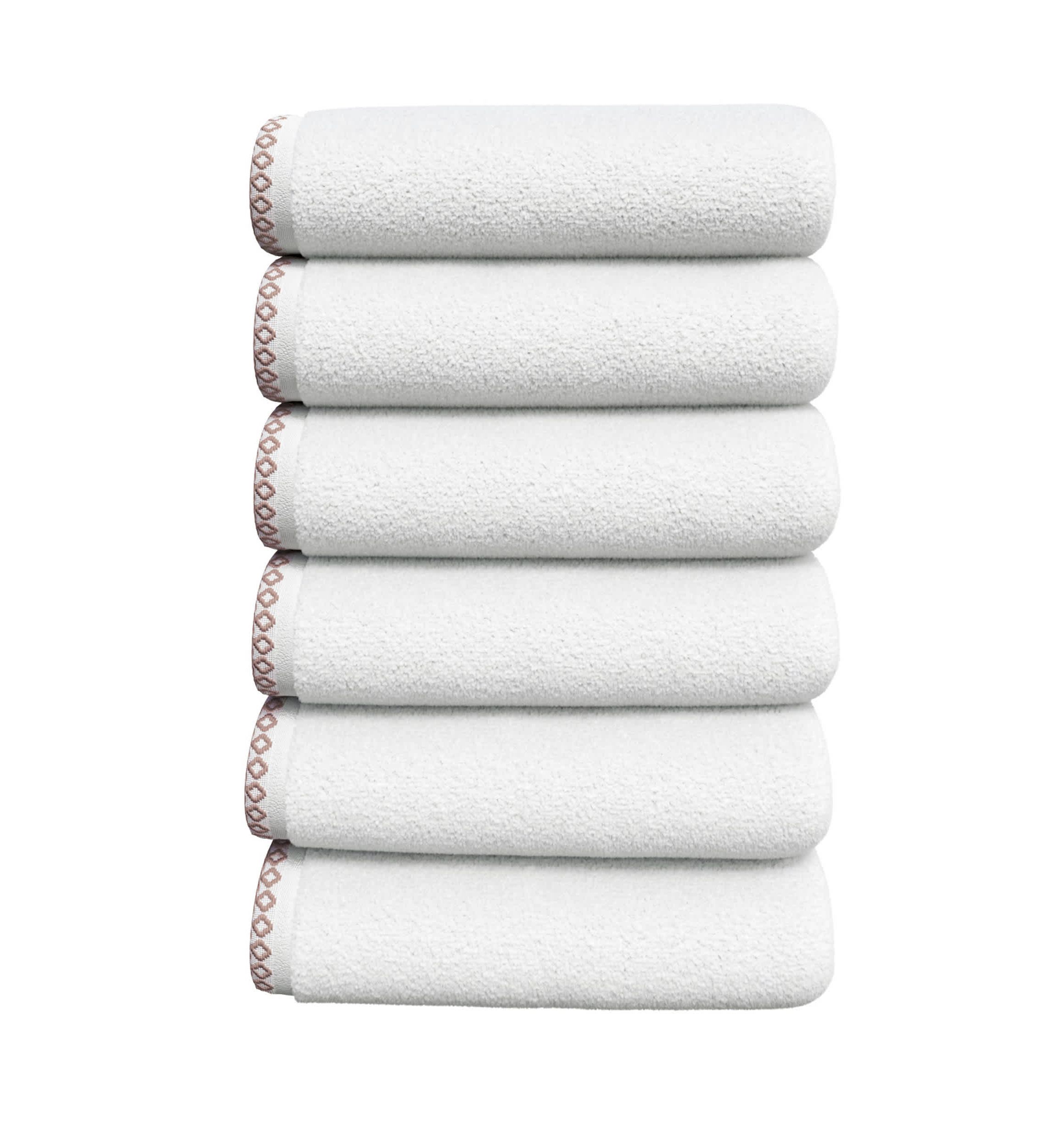 Quick-Dry Cotton Decorative Border 6 Pack Hand Towel Set