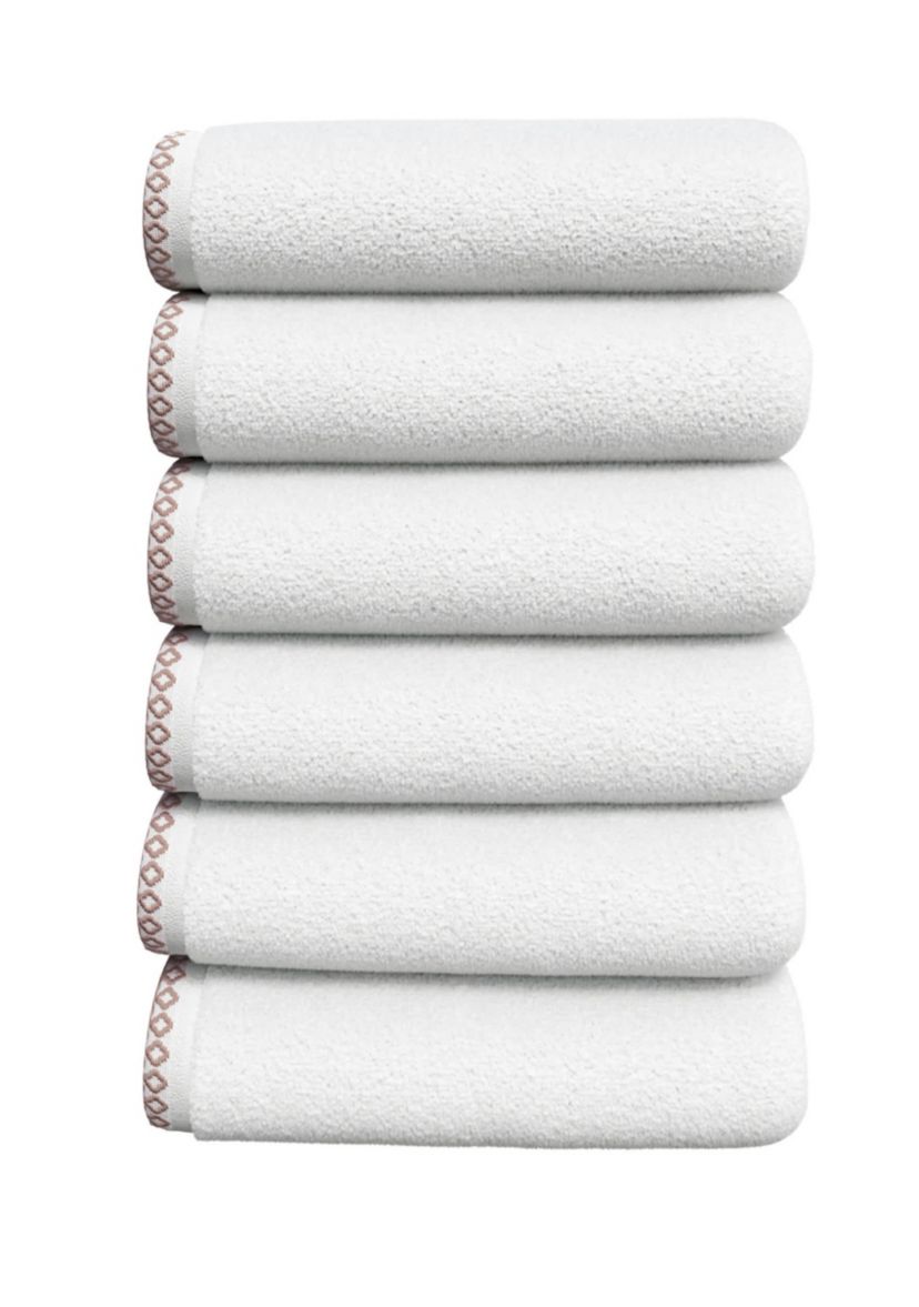 Quick-Dry Cotton Decorative Border 6 Pack Hand Towel Set