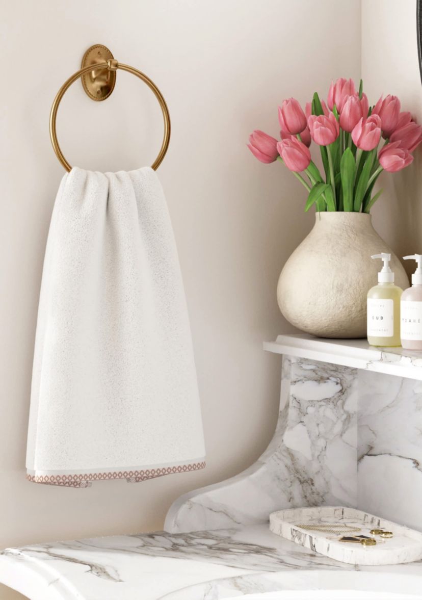 Quick-Dry Cotton Decorative Border 6 Pack Hand Towel Set