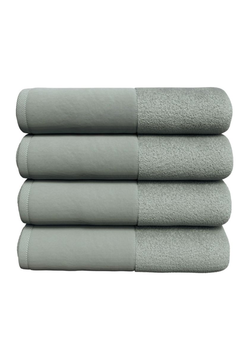 Cotton and Linen-Texture Border 4 Pack Bath Towel Set