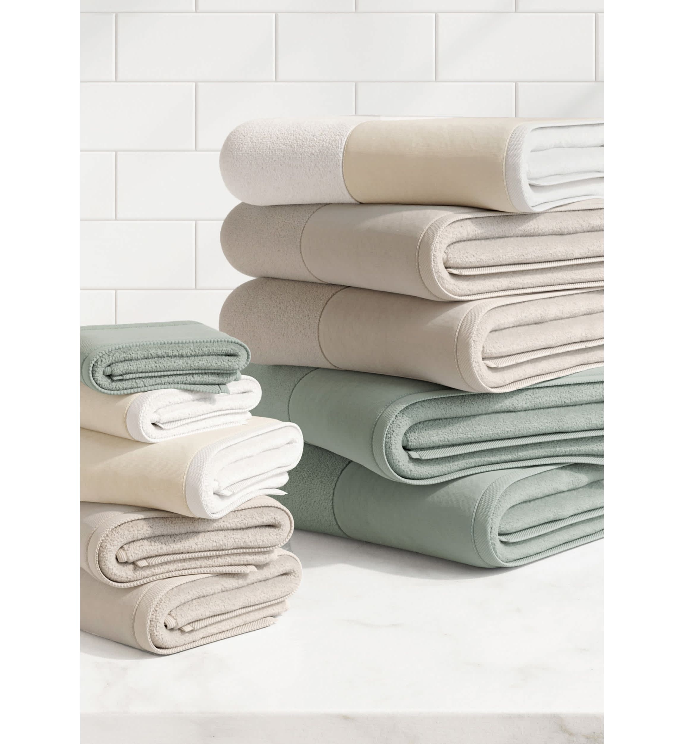 Cotton and Linen-Texture Border 4 Pack Bath Towel Set