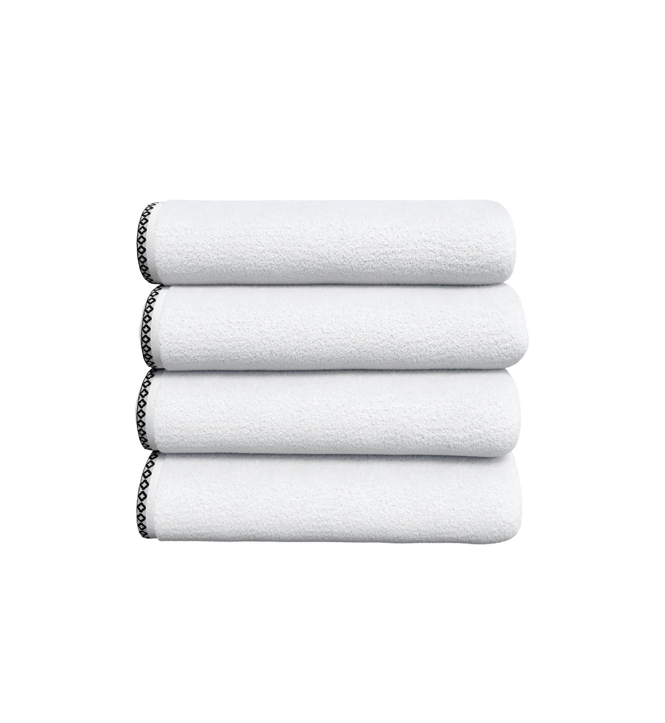 Quick-Dry Cotton Decorative Border 4 Pack Bath Towel Set
