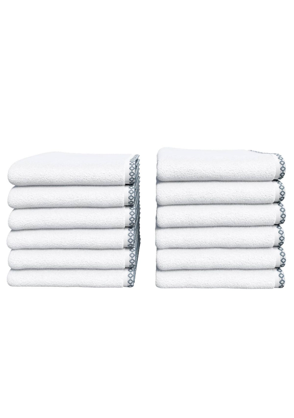 Quick-Dry Cotton Decorative Border 12 Pack Washcloth Set