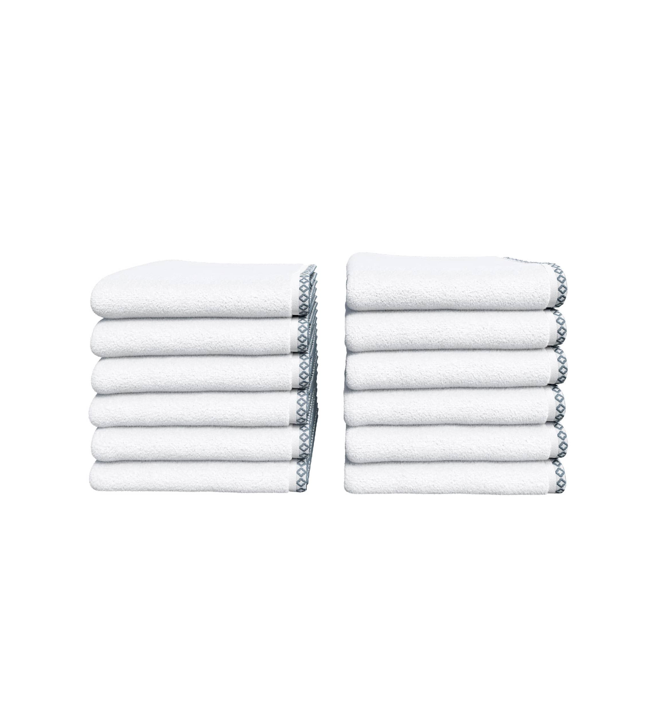 Quick-Dry Cotton Decorative Border 12 Pack Washcloth Set