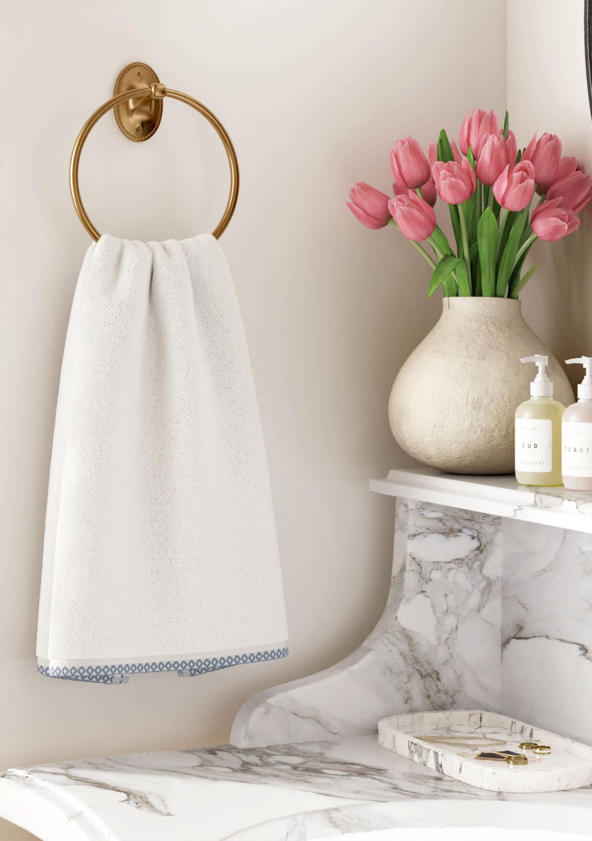 Quick-Dry Cotton Decorative Border 12 Pack Washcloth Set