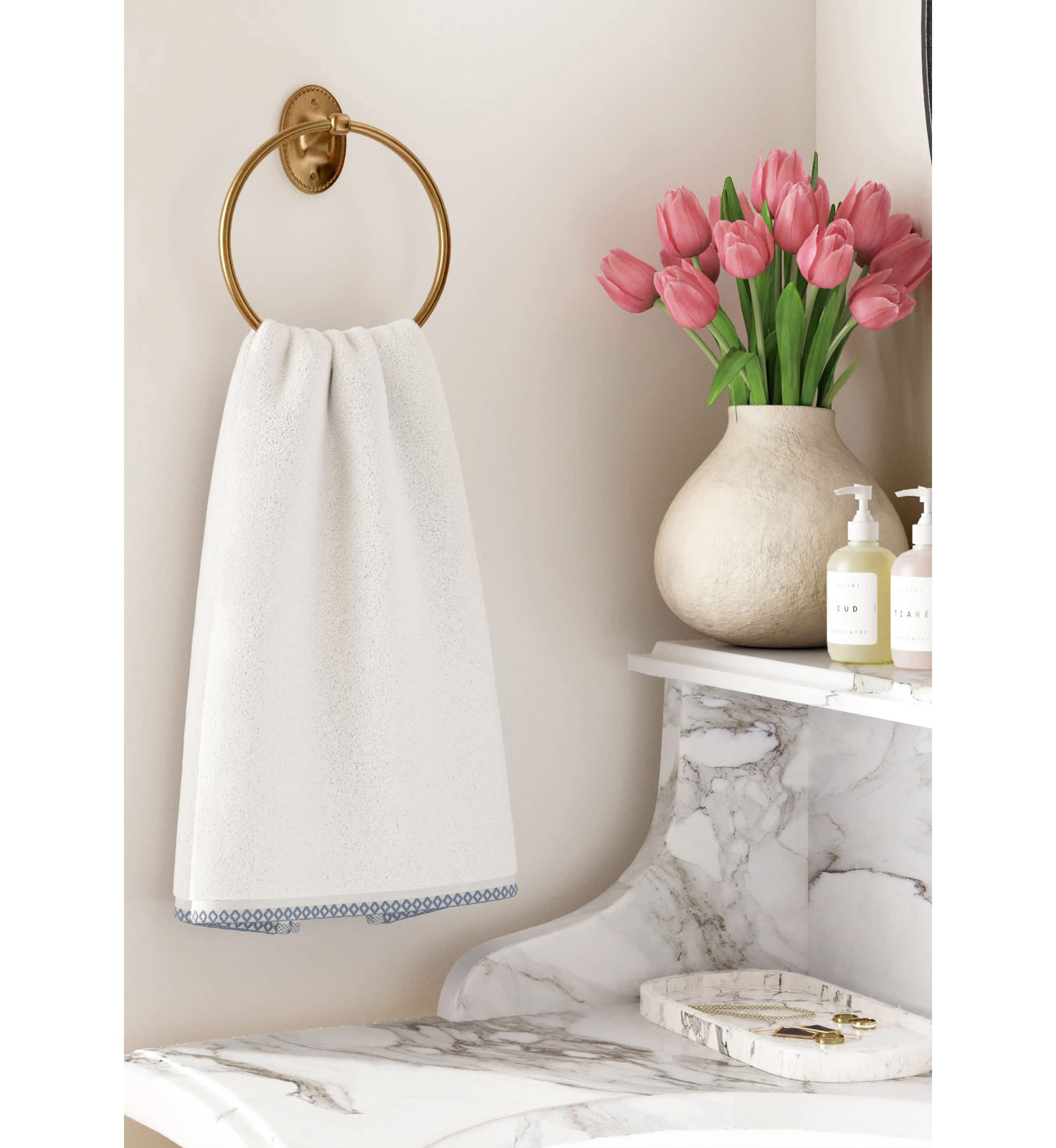 Quick-Dry Cotton Decorative Border 12 Pack Washcloth Set