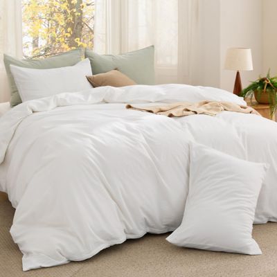 Bedsure Comforter Set-Washed Cotton, White, King
