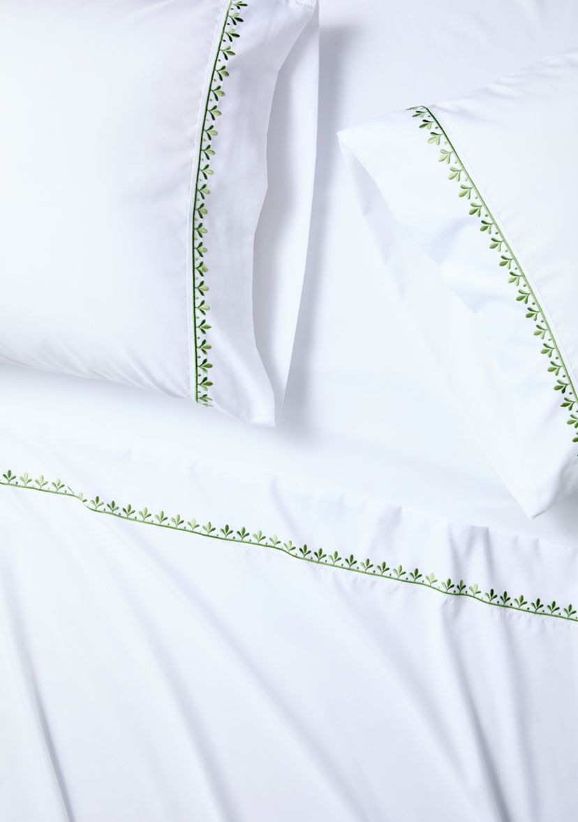 Green Embroidery White Sheet Set
