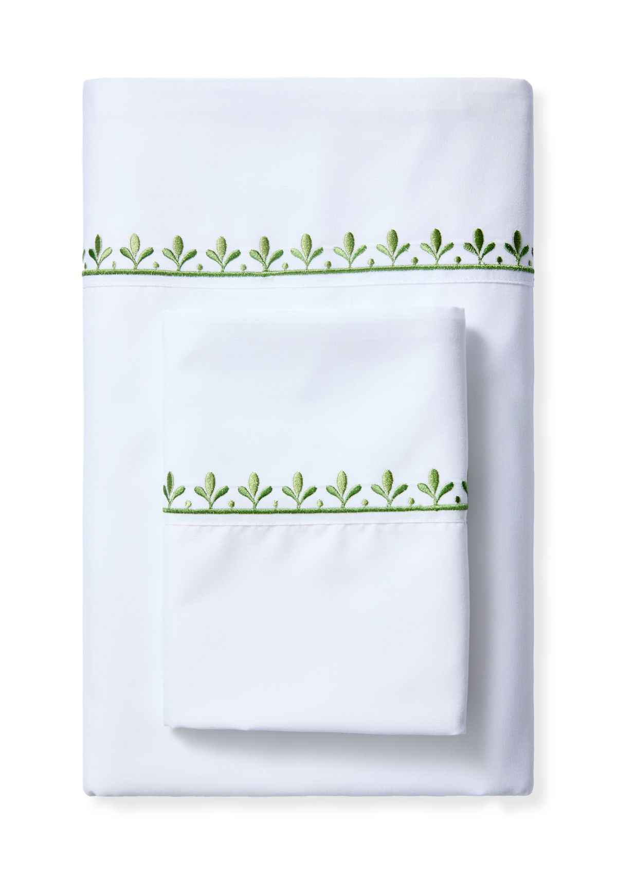 Green Embroidery White Sheet Set
