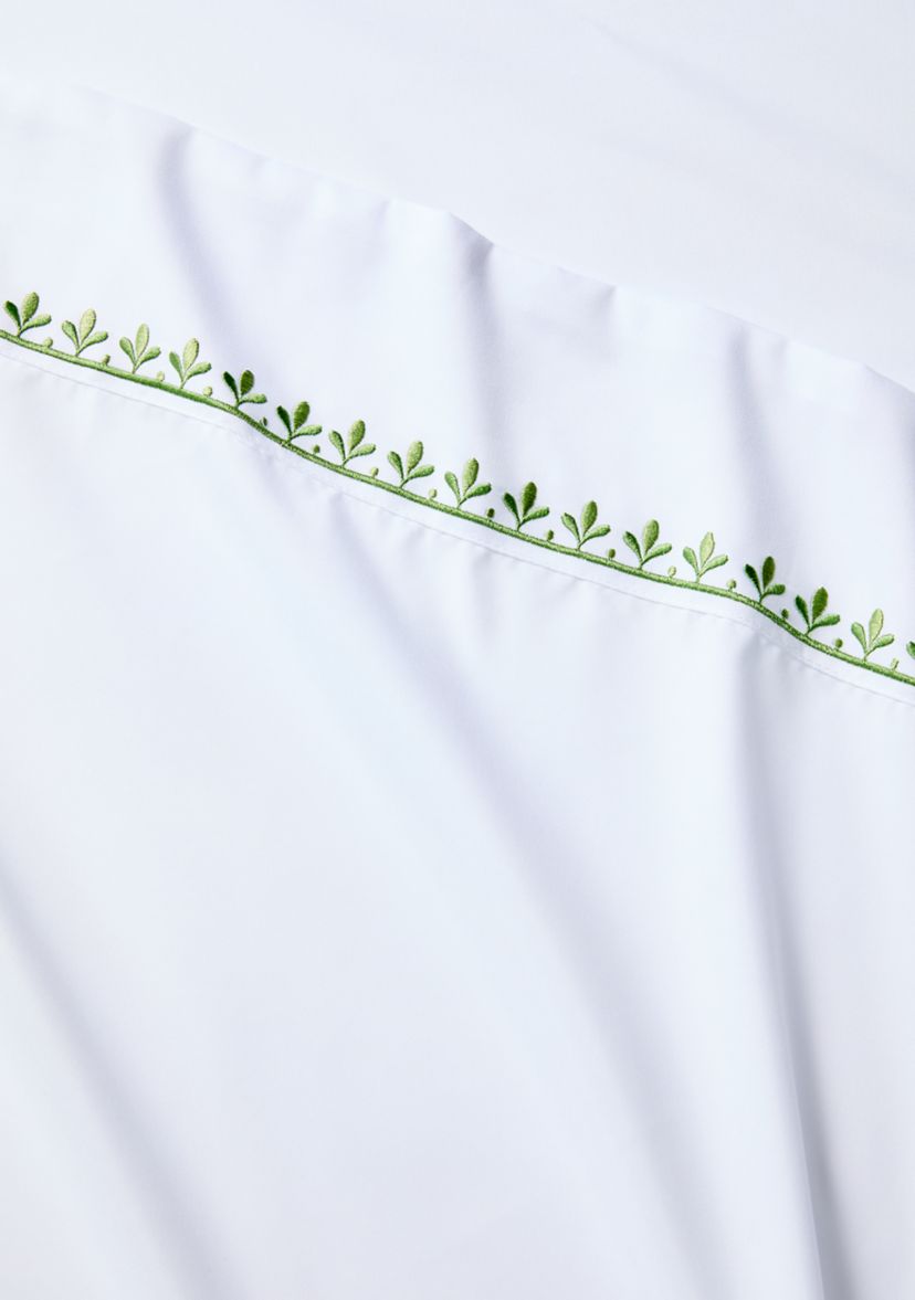Green Embroidery White Sheet Set