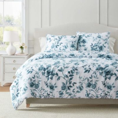 Martha Stewart Vivian Floral Cotton Comforter Set, Blue, King