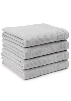 TOWN & COUNTRY LIVING 4-Piece Waffle Woven Terry Stripe Blue Bath Towel Set, Grey