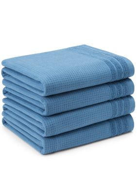 TOWN & COUNTRY LIVING 4-Piece Waffle Woven Terry Stripe Blue Bath Towel Set