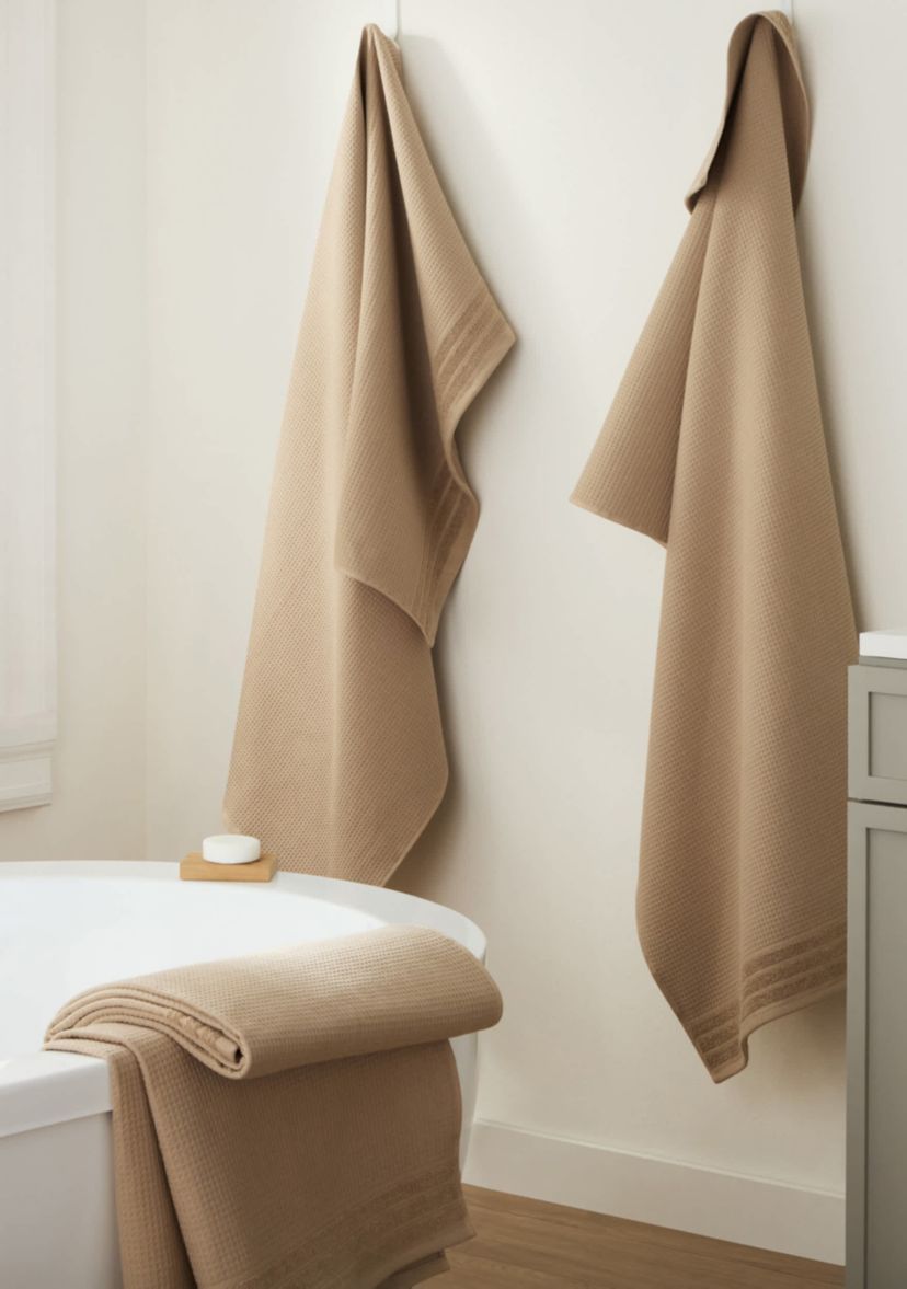 TOWN & COUNTRY LIVING 4-Piece Waffle Woven Terry Stripe White Bath Towel Set