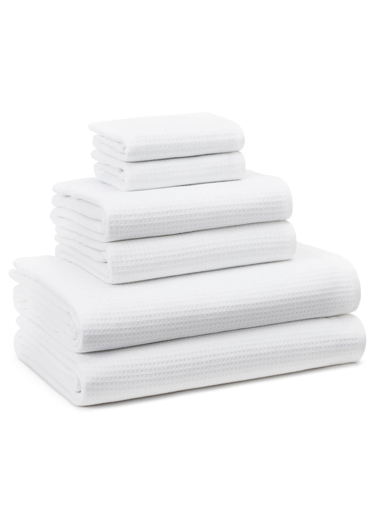 TOWN & COUNTRY LIVING 6-Piece Assorted Waffle Woven Terry Stripe White Bath Set