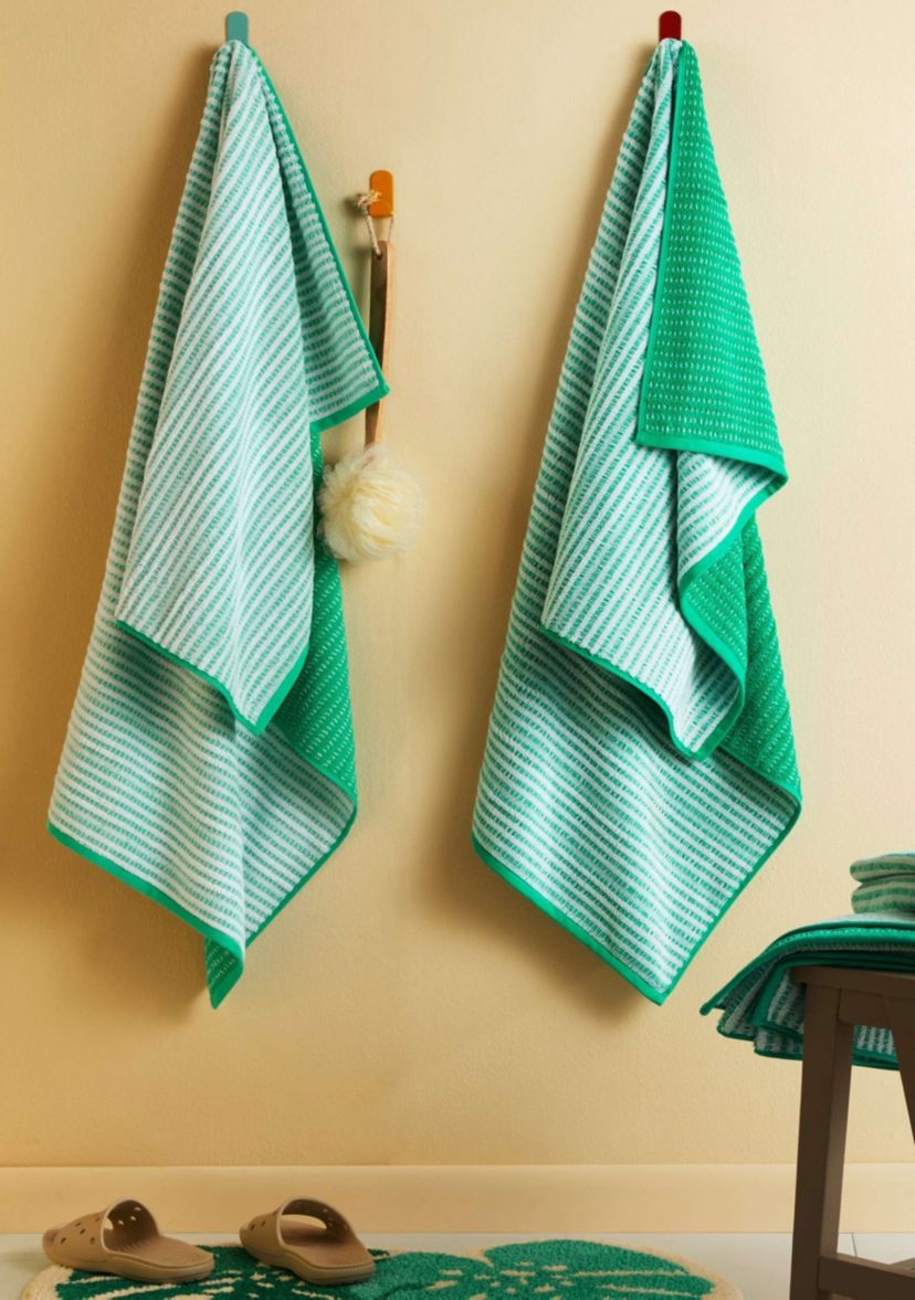 TOWN & COUNTRY LIVING 4-Piece Striped Reversible Terry Brights Mocha Brown Bath Towel Set