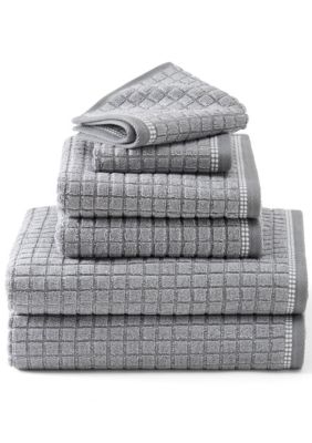 TOWN & COUNTRY LIVING 6-Piece Textured Windowpane White Bath Set