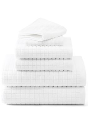 TOWN & COUNTRY LIVING 6-Piece Textured Windowpane Blush Bath Set, White, Towel Set