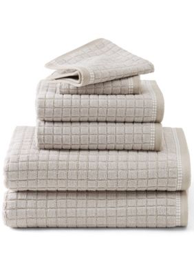 TOWN & COUNTRY LIVING 6-Piece Textured Windowpane Blush Bath Set, Beige, Towel Set