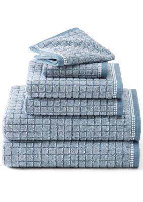 TOWN & COUNTRY LIVING 6-Piece Textured Windowpane Blush Bath Set, Blue, Towel Set