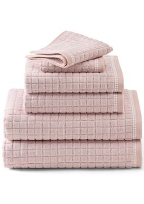 TOWN & COUNTRY LIVING 6-Piece Textured Windowpane Blush Bath Set, Towel Set