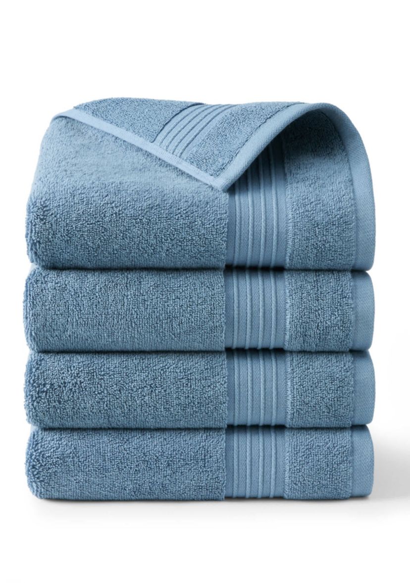 TOWN & COUNTRY LIVING 4-Piece Solid Dobby Border Grey Hand Towel Set