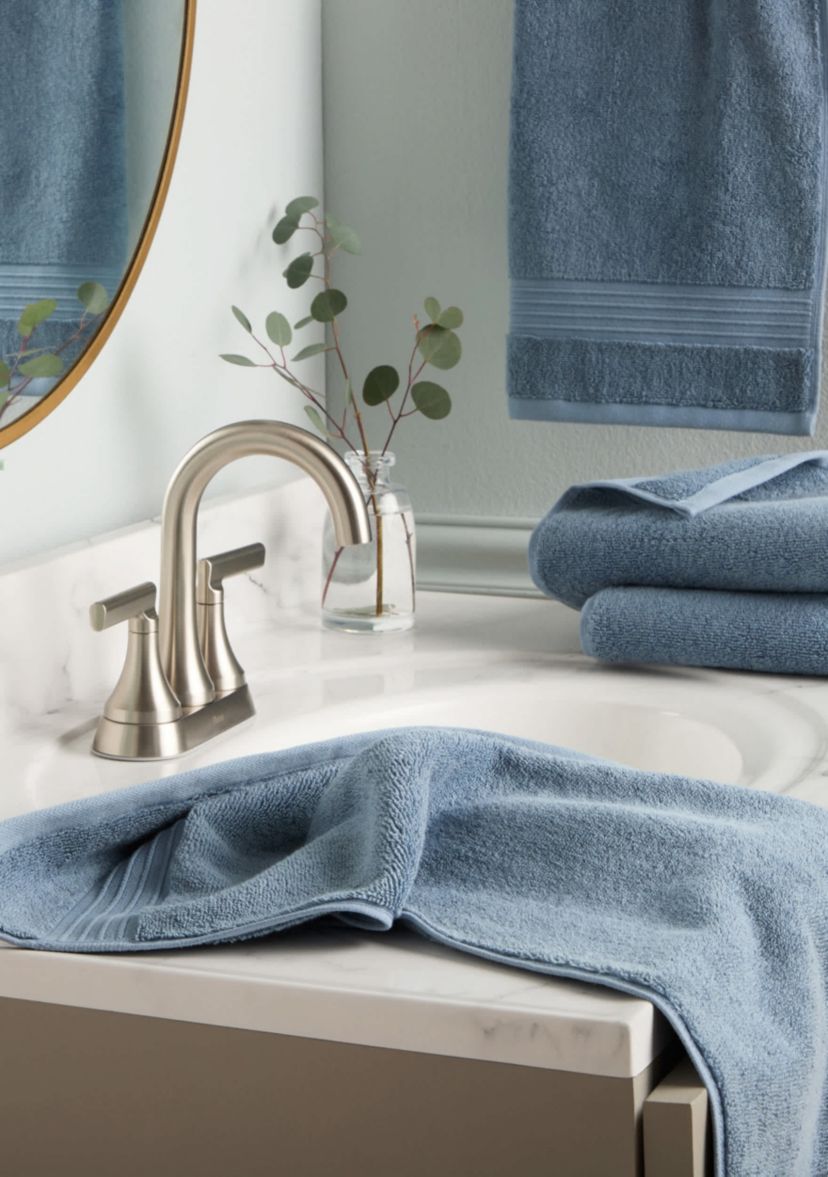 TOWN & COUNTRY LIVING 4-Piece Solid Dobby Border Grey Hand Towel Set