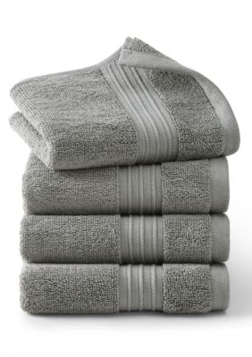 TOWN & COUNTRY LIVING 4-Piece Solid Dobby Border Blue Washcloth Set, Grey