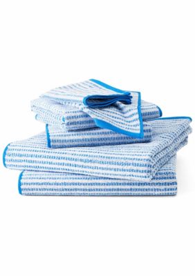 TOWN & COUNTRY LIVING 6-Piece Striped Reversible Terry Brights Sunshine Yellow Bath Set, Blue, Towel Set
