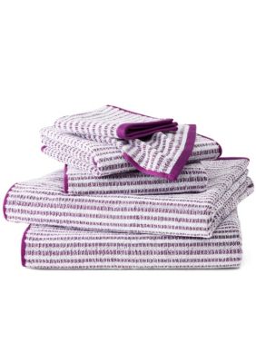 TOWN & COUNTRY LIVING 6-Piece Striped Reversible Terry Brights Sunshine Yellow Bath Set, Purple, Towel Set