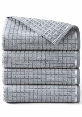 TOWN & COUNTRY LIVING 4-Piece Textured Windowpane Blue Bath Towel Set, Grey