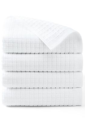TOWN & COUNTRY LIVING 4-Piece Textured Windowpane Blue Bath Towel Set, White