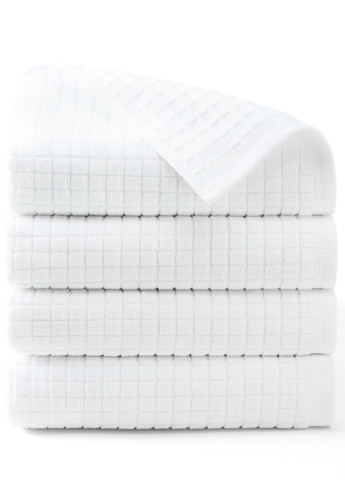 TOWN & COUNTRY LIVING 4-Piece Textured Windowpane Aqua Blue Bath Towel Set