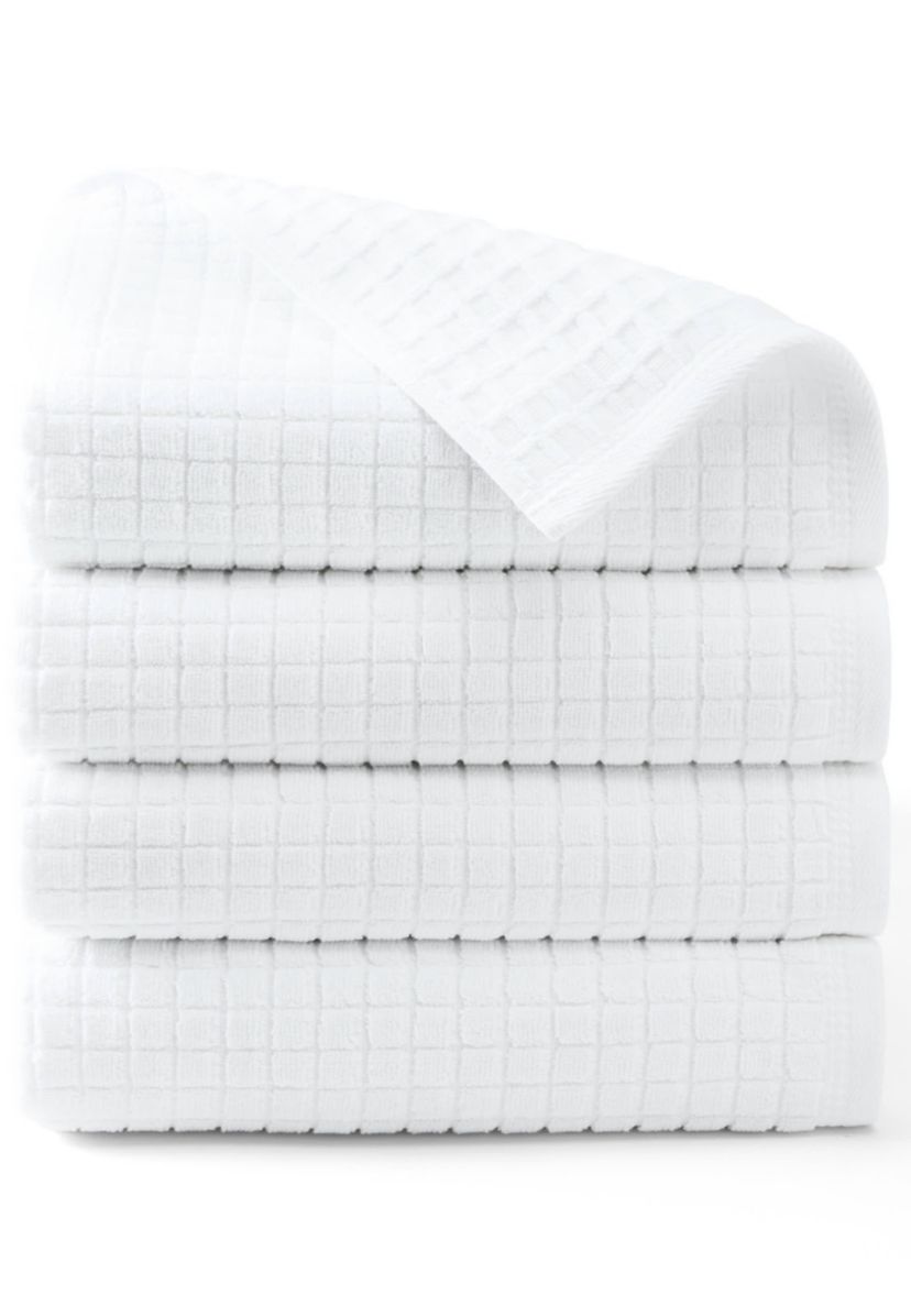 TOWN & COUNTRY LIVING 4-Piece Textured Windowpane Aqua Blue Bath Towel Set