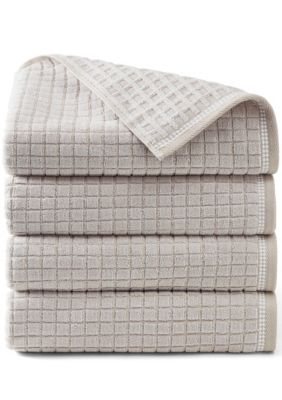 TOWN & COUNTRY LIVING 4-Piece Textured Windowpane Blue Bath Towel Set, Beige