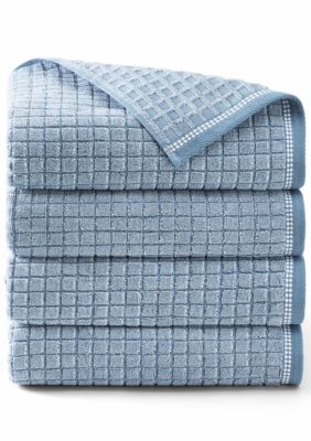 TOWN & COUNTRY LIVING 4-Piece Textured Windowpane Blue Bath Towel Set