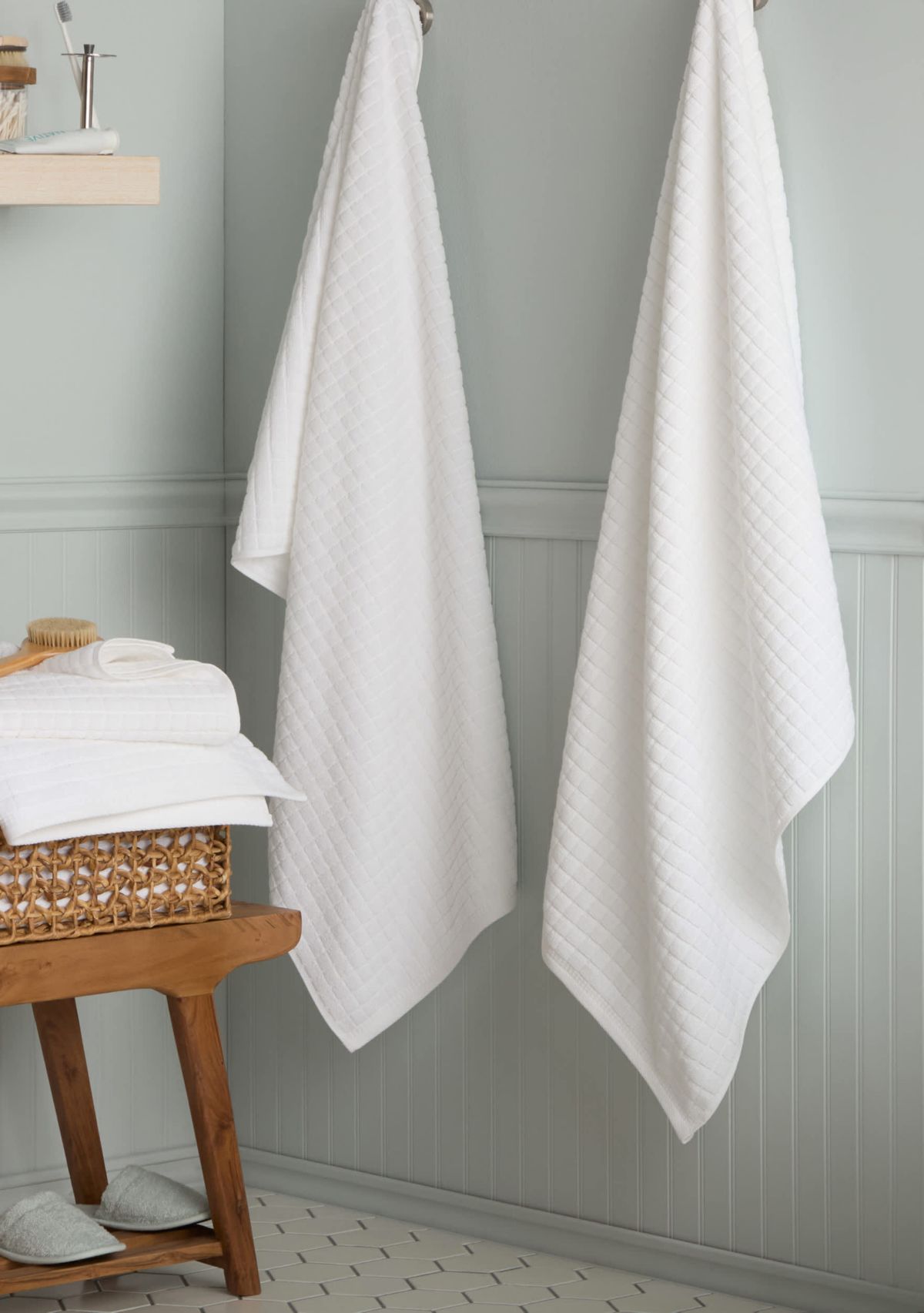 TOWN & COUNTRY LIVING 4-Piece Textured Windowpane Aqua Blue Bath Towel Set
