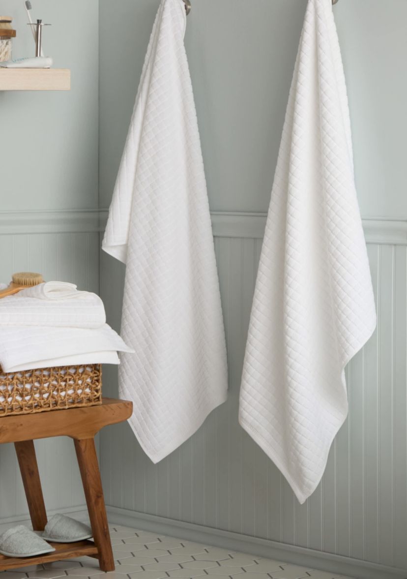 TOWN & COUNTRY LIVING 4-Piece Textured Windowpane Aqua Blue Bath Towel Set