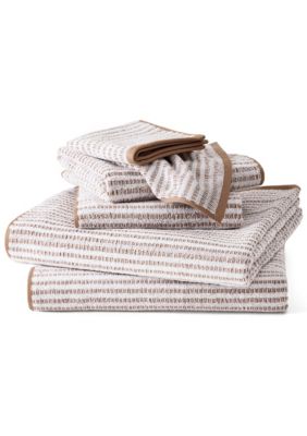 TOWN & COUNTRY LIVING 6-Piece Striped Reversible Terry Brights Sunshine Yellow Bath Set, Brown, Towel Set