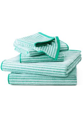 TOWN & COUNTRY LIVING 6-Piece Striped Reversible Terry Brights Sunshine Yellow Bath Set, Green, Towel Set