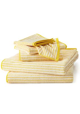 TOWN & COUNTRY LIVING 6-Piece Striped Reversible Terry Brights Sunshine Yellow Bath Set, Towel Set