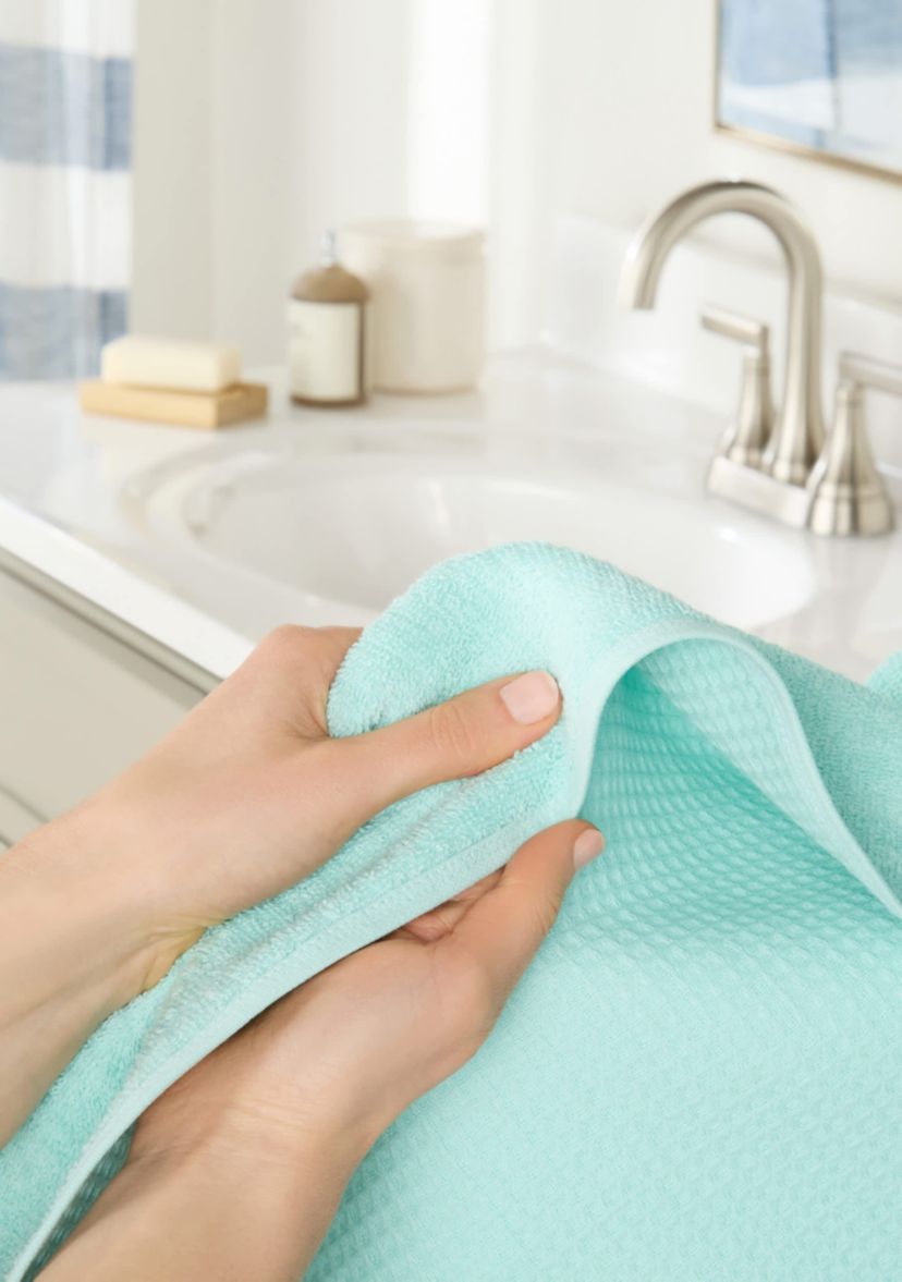 TOWN & COUNTRY LIVING 4-Piece Waffle Woven Terry Stripe Blue Washcloth Set