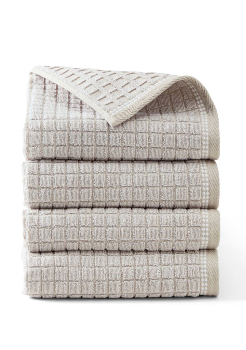 TOWN & COUNTRY LIVING 4-Piece Textured Windowpane Blue Hand Towel Set