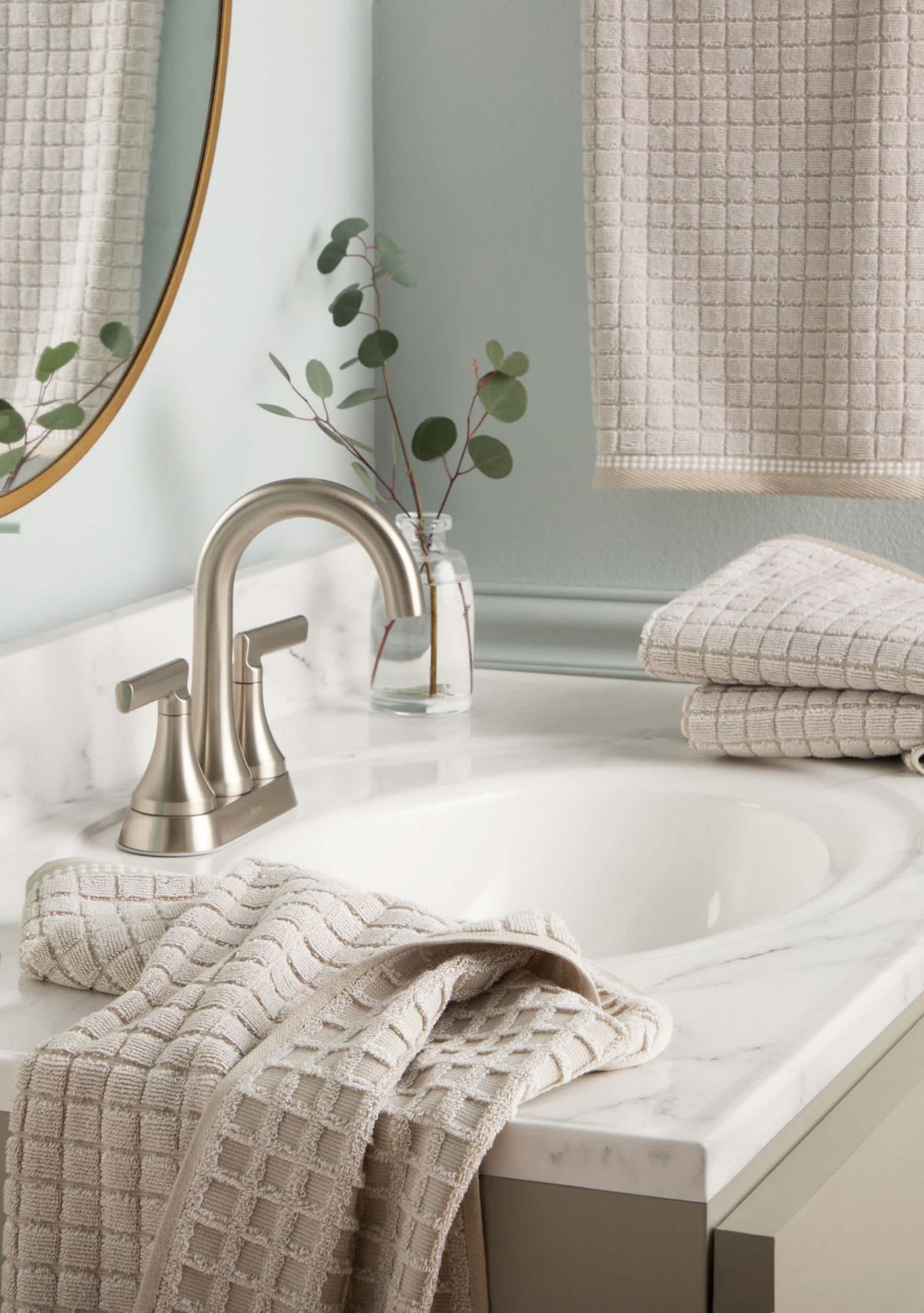 TOWN & COUNTRY LIVING 4-Piece Textured Windowpane Blue Hand Towel Set